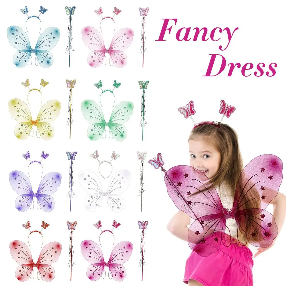 Ful Angel Butterfly Wings Fairy Magic Wand For Dance Party Ladies Girl Princess Hair Hoop Fancy Dress Set