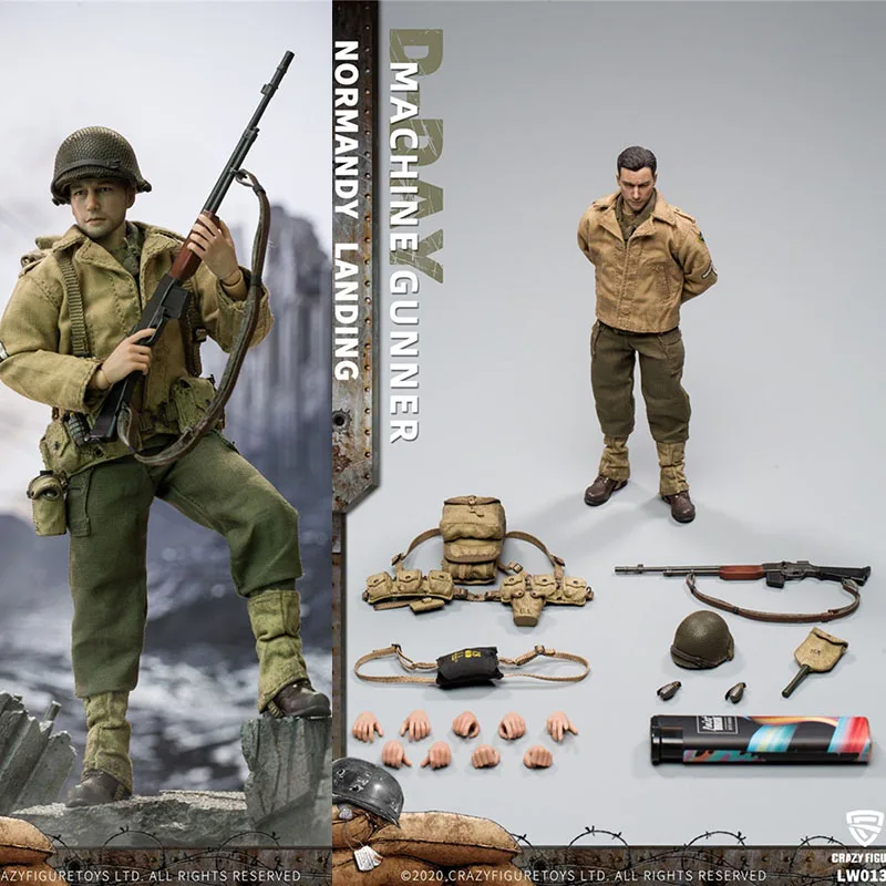 

Collectible Crazy Figure LW013 1/12 Scale WWII U.S. Rangers On D-Day Machine Gunner 6 inches Male Solider Action Figure Model