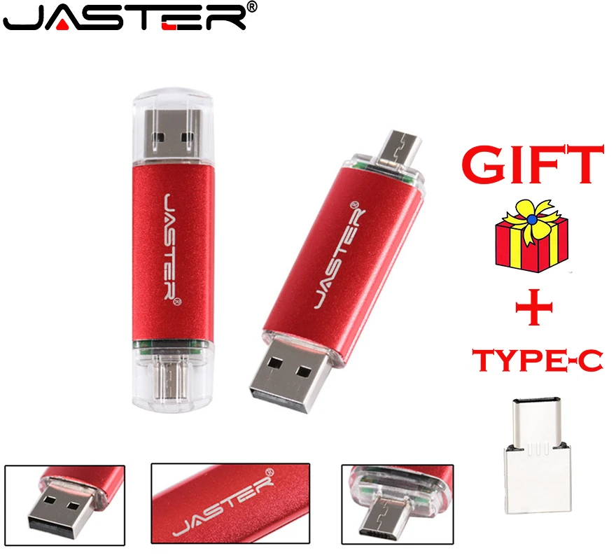

JASTER Black USB 2.0 Flash Drive 64GB Comes With OTG U Disk 3 in 1 32G 16GB Pen Drives 4GB GiftsTYPE-C For phone/PC Memory Stick