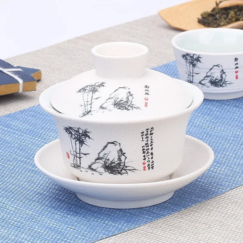 

2022 популярный китайский чайный сервиз с ручной росписью, Нефритовый фарфор, цветы персика, конфетная чайная посуда, чайная чашка Tureen санкai, ...