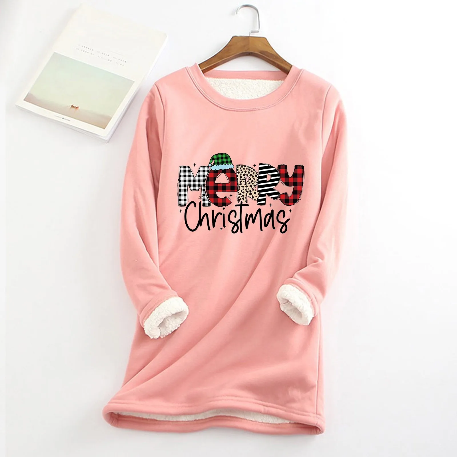 

Женские топы для йоги, женские осенне-зимние свободные топы с рождественским принтом, утепленная Флисовая теплая толстовка, топы, Женская м...