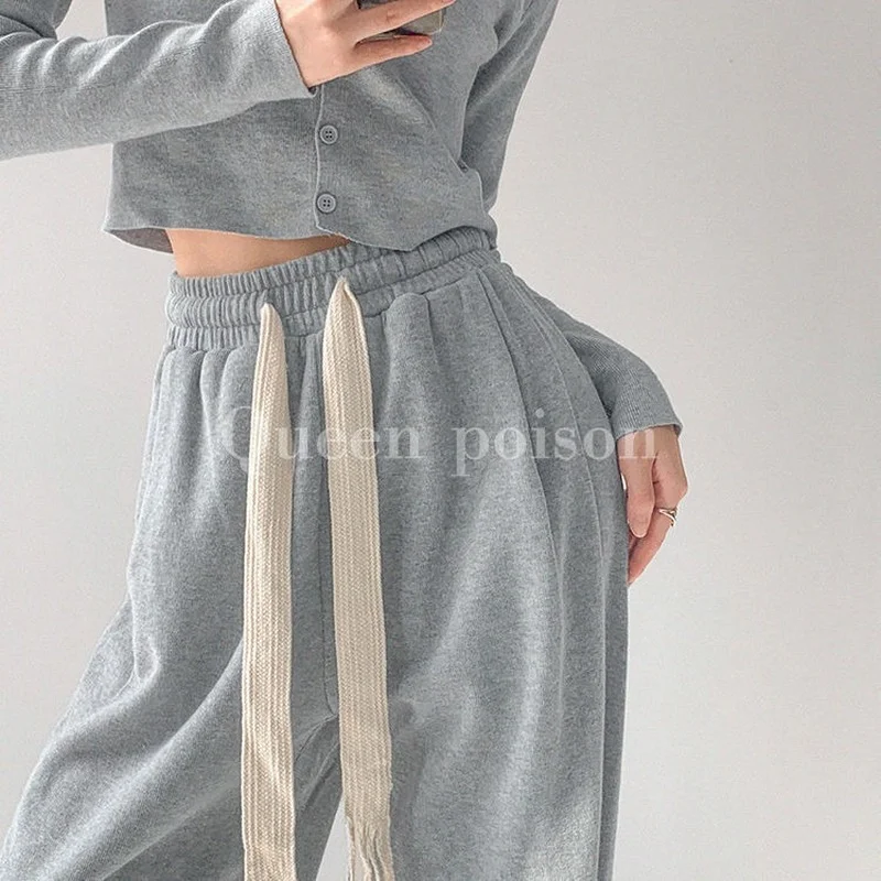 

flawless beauty 2022 Sportswear Ladies Sweatpants Summer Versatile Wide Leg Straight Sweatpants Streetwear Knit Textured Pants