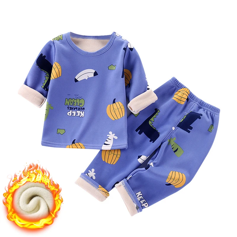 

Пижамный костюм для девочек, детское термобелье, детские теплые комплекты одежды из бархата, утепленная одежда с длинным рукавом для малень...