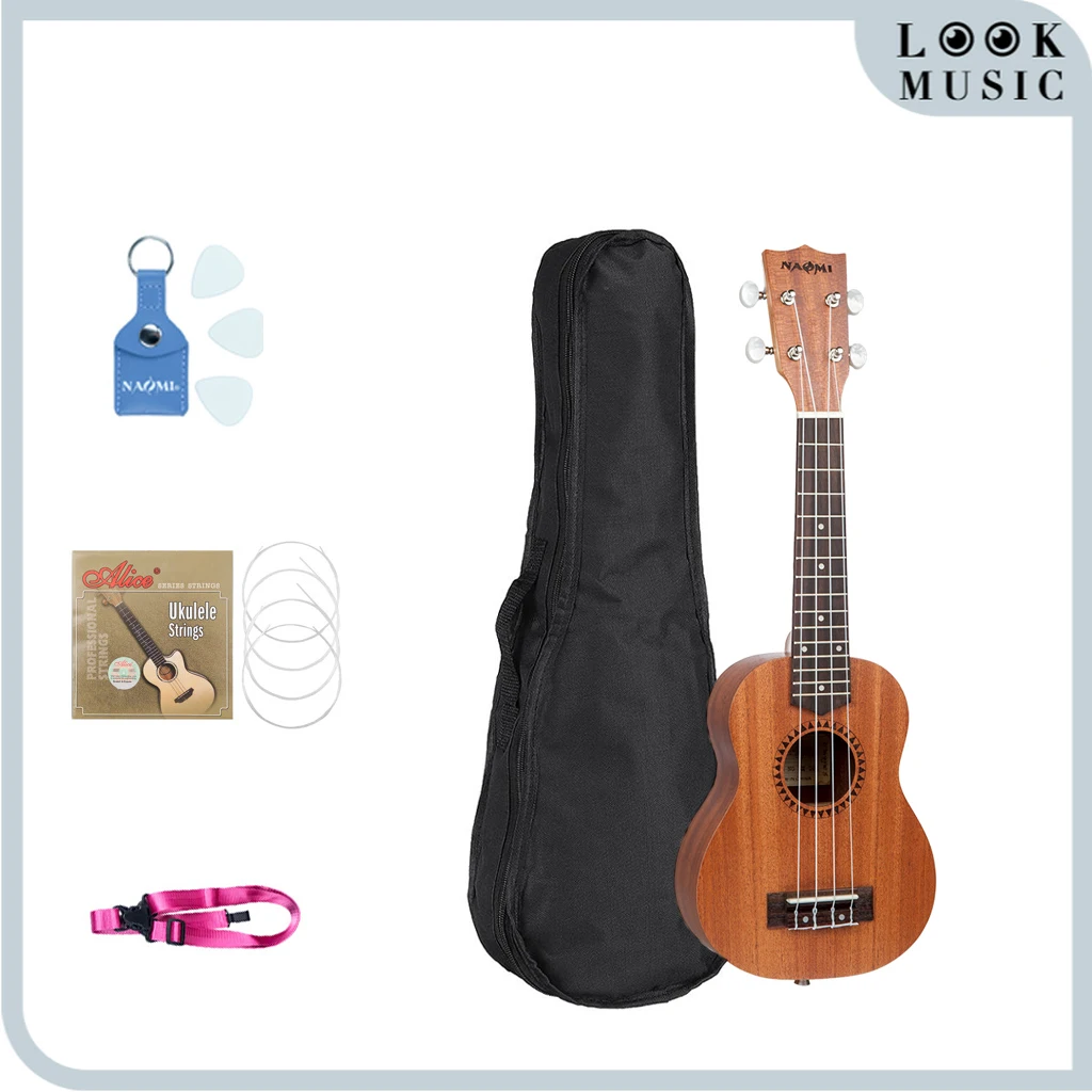 

Укулеле LOOK сопрано для начинающих, 21 дюйм, Сапеле, гавайская гитара, укулеле для детей и взрослых, комплект с сумкой и ремешком