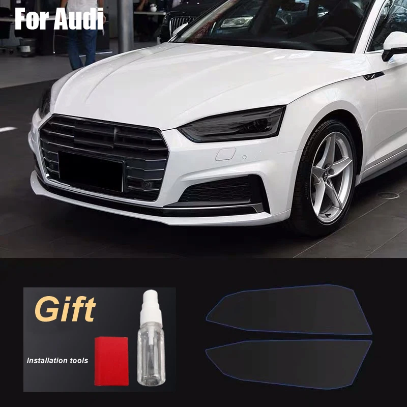 Auto headlight protective film, smoky black TPU sticker, suitable for Audi S3 S4 B8 B9 S5 S6 S7 S8 TTS, accessories, LH + RH, 2