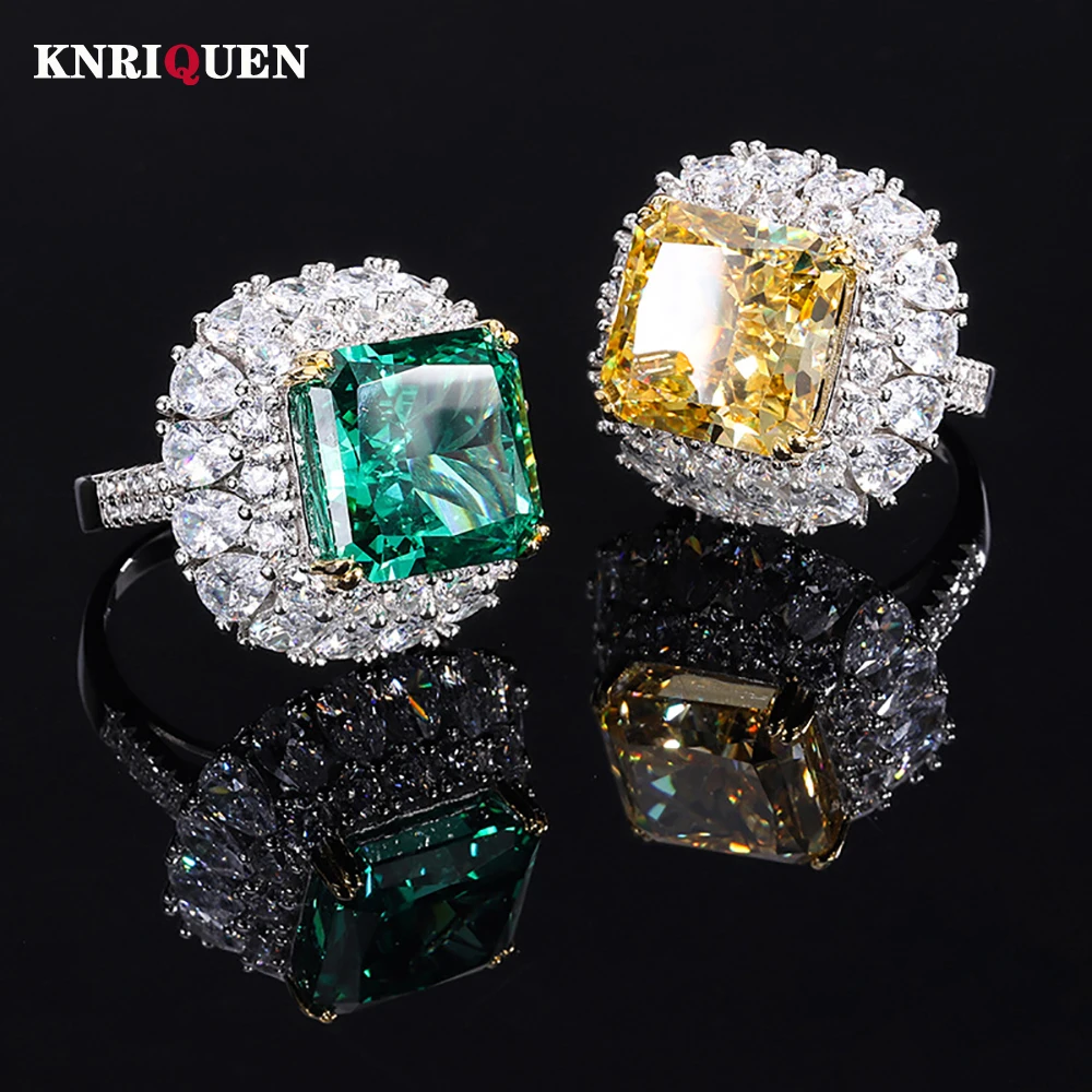 2022 Trend 100% 925 Sterling Silver 14*14mm Green Tourmaline Topaz Rings for Women Wedding Band Cocktail Party Fine Jewelry Gift