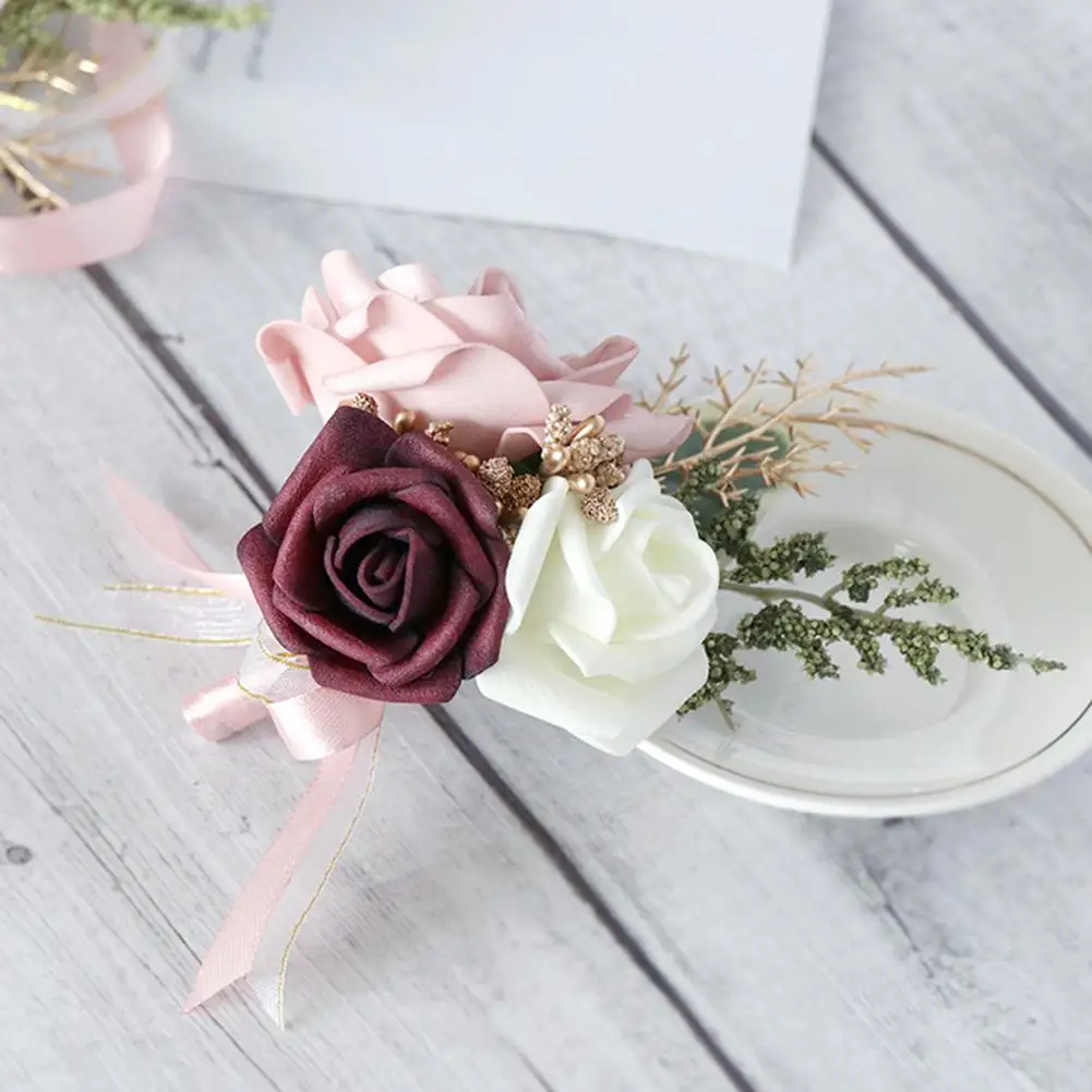

NEW 2pcs Artificial Corsages Wrist Flowers Set Simulation Wedding Flowers Accessories For Grooms Bridal Groomsmen Bridesmaids