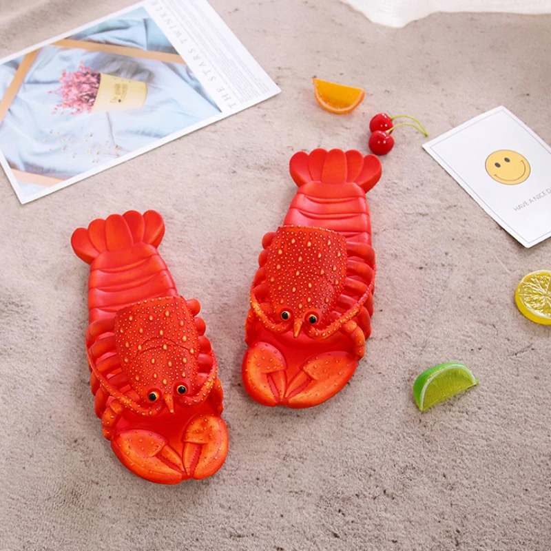 Summer Lobster Slippers Men Funny Animal Flip Flops Cute Beach Shower Casual Shoes Women Unisex Big Size Soft Home Slippers 2024