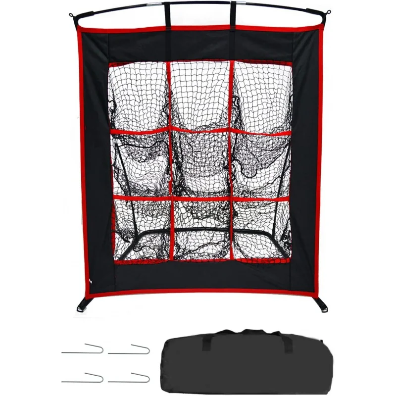 Kapler Baseball Softball Pitching Net with Strike Zone, Portable Heavy Duty Steel Frame, 9 Hole Target for Hitting and Pitching,