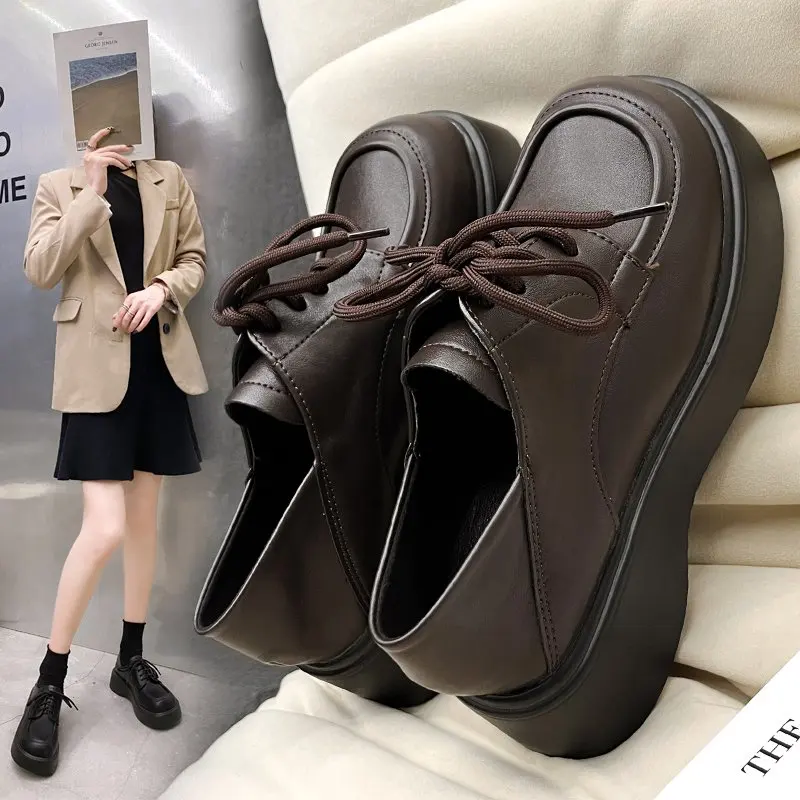 

Туфли женские на платформе и меху, мягкие повседневные кроссовки, оксфорды, в британском стиле, туфли с круглым носком, черные, Ретро стиль