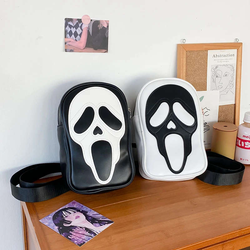 

Halloween Skull Crossbody Bags for Women Fashion Sling Cross Bag Female Pu Leather Small Chest Handbags Men