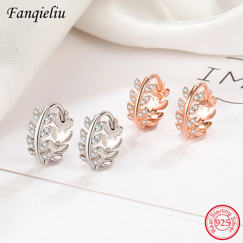 

Fanqieliu Vintage Leaf Real 925 Sterling Silver Hoop Earrings For Women Crystal Jewelry Gift Girl Trendy New Arrivals FQL22015