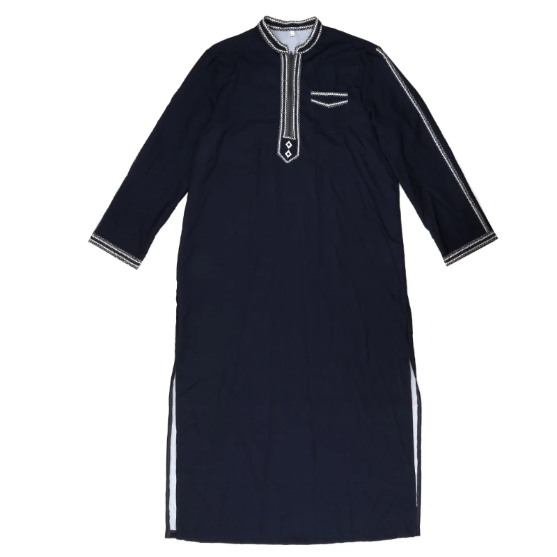 Fashion Men's Thobe Ethnic Style Shirt Ramadan Gown Moroccan Robe Long Sleeve