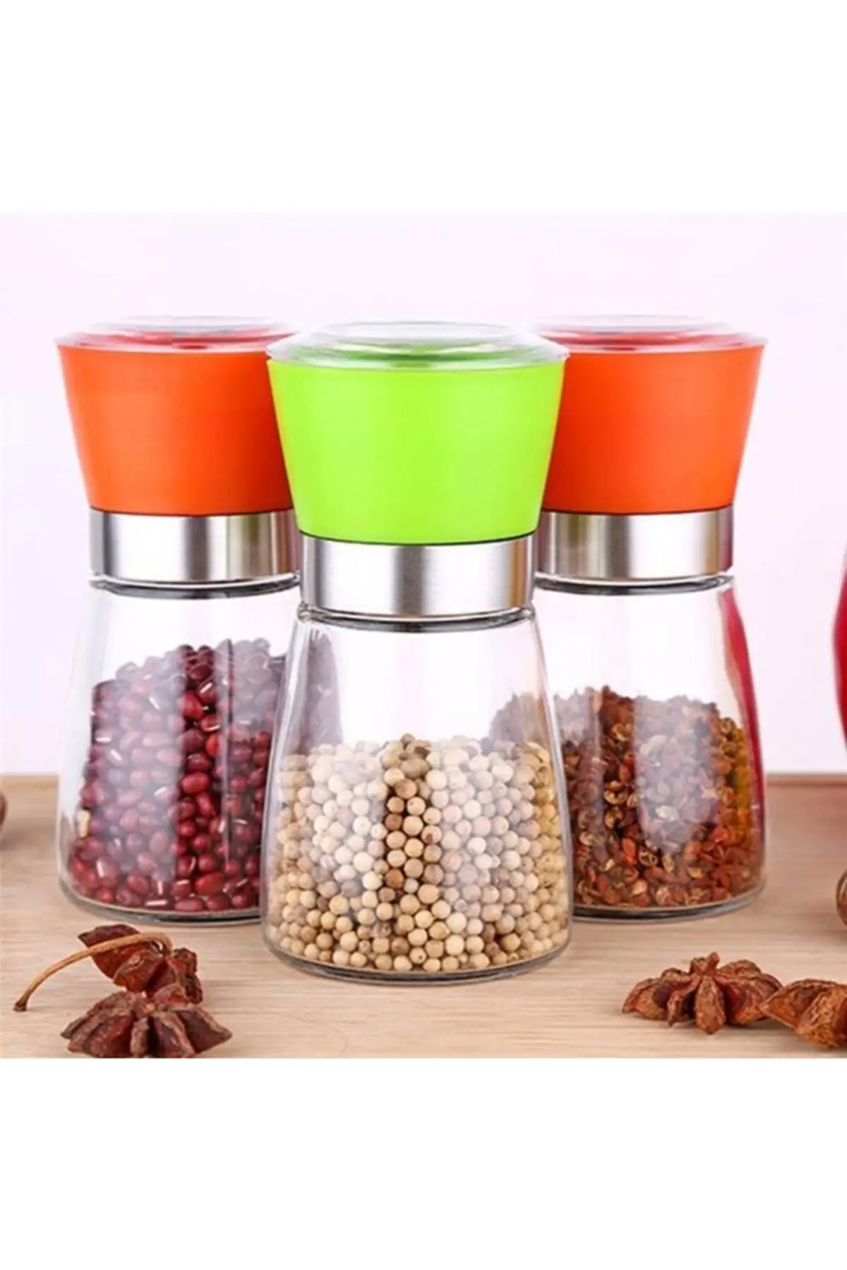 

Spice Grinder Glass Colorful Lid Salt Pepper Grinder