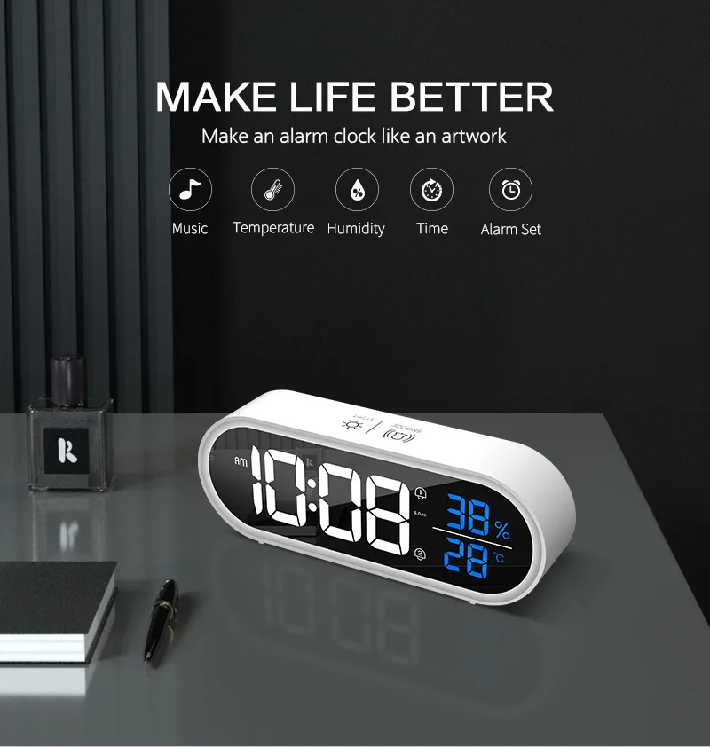 

Часы светодиодсветодиодный электронные с вечным календарем, большие цифровые с индикатором температуры, зарядка через USB