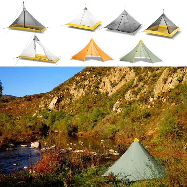 Ultralight 2-4 Person 3/4 Season Camping Tent /Inner Tent 20D Nylon Both Sides Silicone Coating Rodless Pyramid Outdoor Flysheet 3
