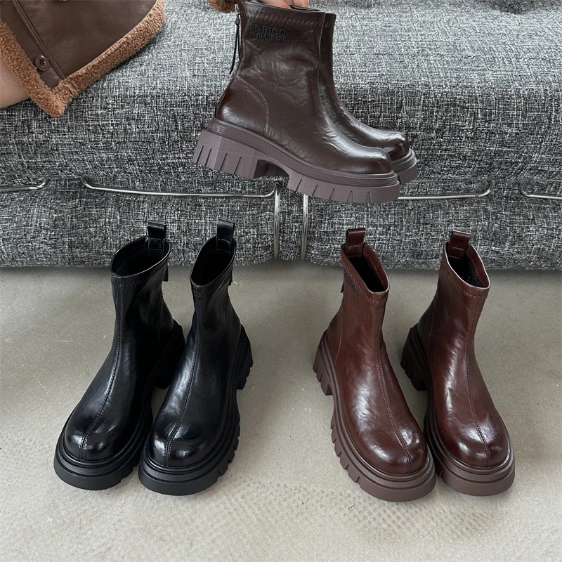 Женские ботильоны на высоком каблуке 5 см с круглым носком