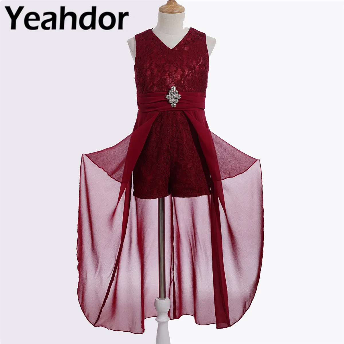 

Kids Dresses for Girl Sleeveless Rhinestone Lace Chiffon Flower Girl Wedding Dress Elegant Children Pageant Costume Robe Filles