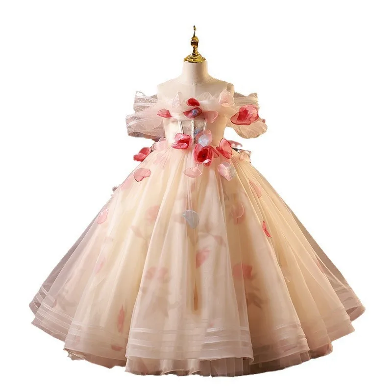 Платье для девочки с открытыми плечами и цветами модные платья принцессы