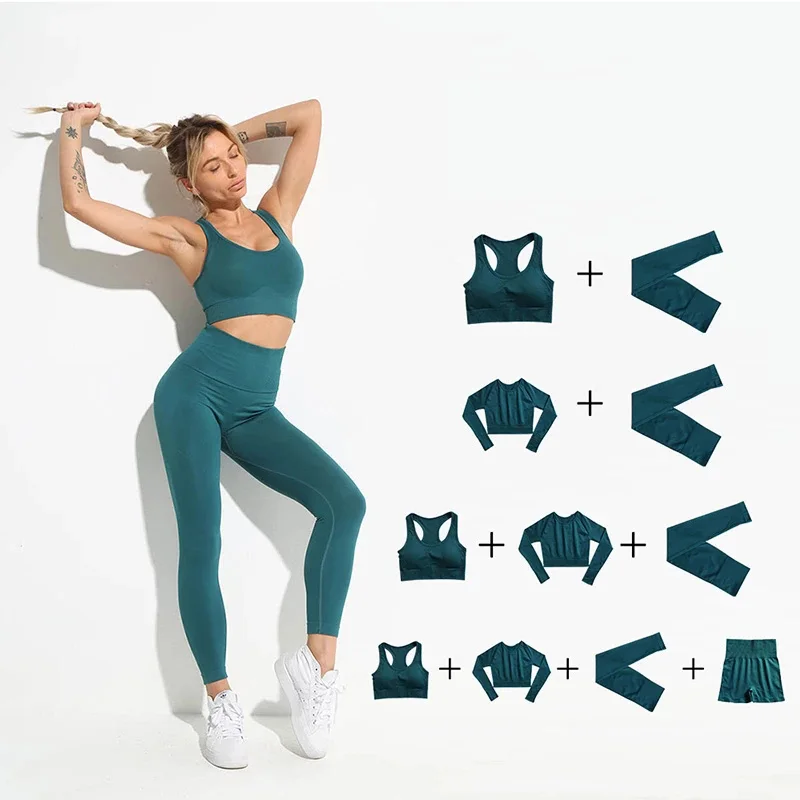 Conjunto de Yoga sin costuras para Mujer, Ropa Deportiva de entrenamiento, traje de gimnasio, 2021