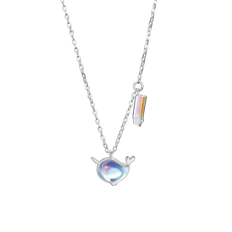 

Ожерелье из стерлингового серебра S925 с единорогом, Китом, радугой, женское роскошное маленькое и высококачественное ожерелье из лунного камня