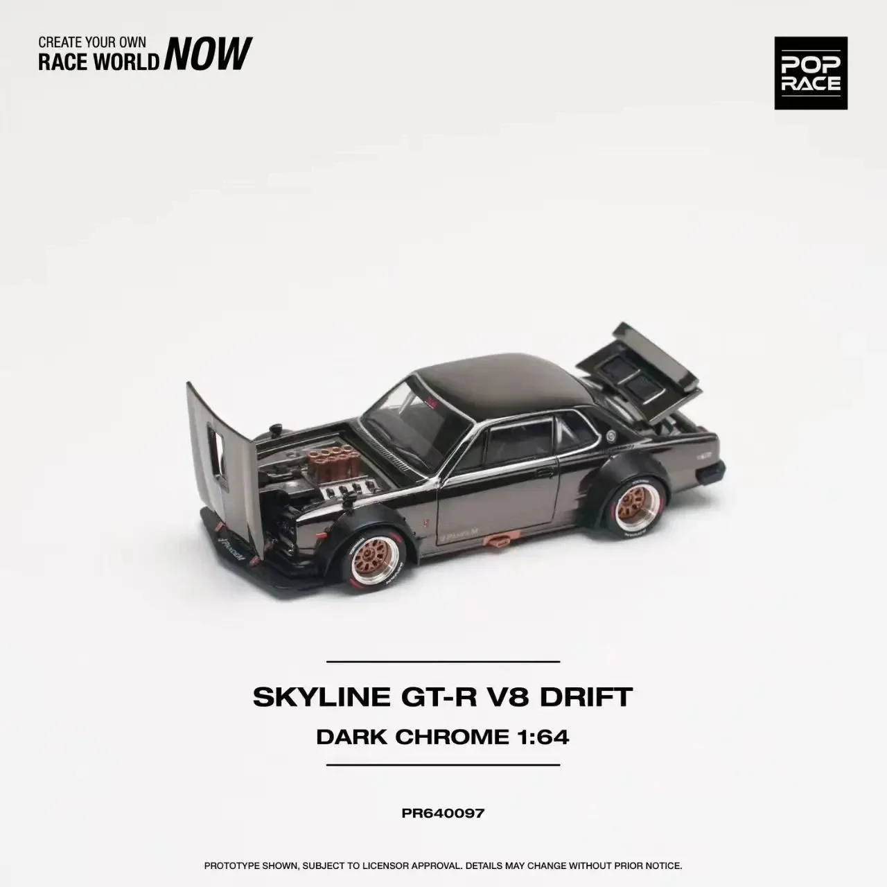 Фит 1:64 POP Race Skyline GTR KPGC10 Hakosuka V8 Drift Dark Chrome коллекционные литые модели коллекционных