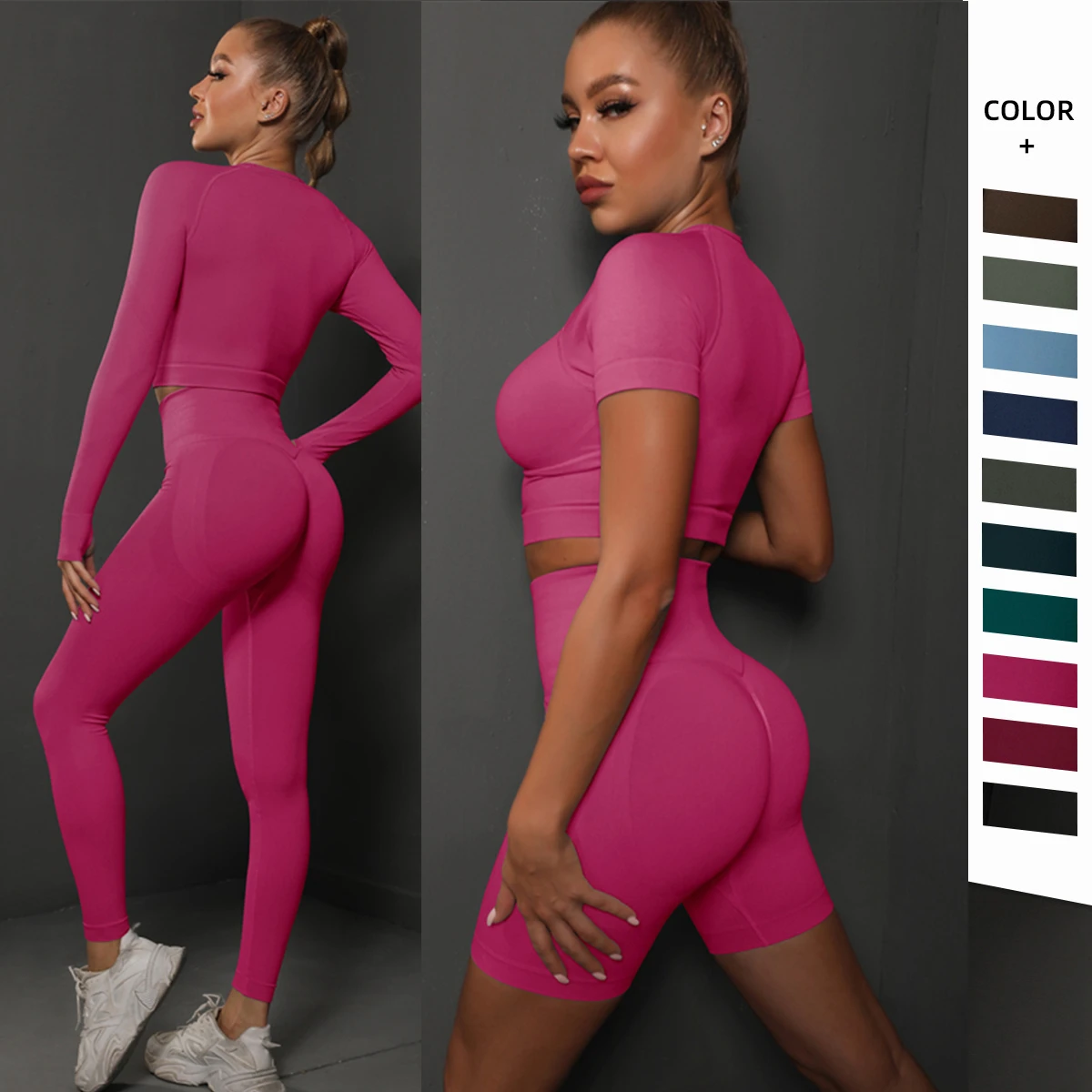 

2 Piece Set Women Workout Clothing Gym Yoga Set Fitness Sportswear Crop Top Sports Bra Seamless Leggings Active Wear Outfit Suit