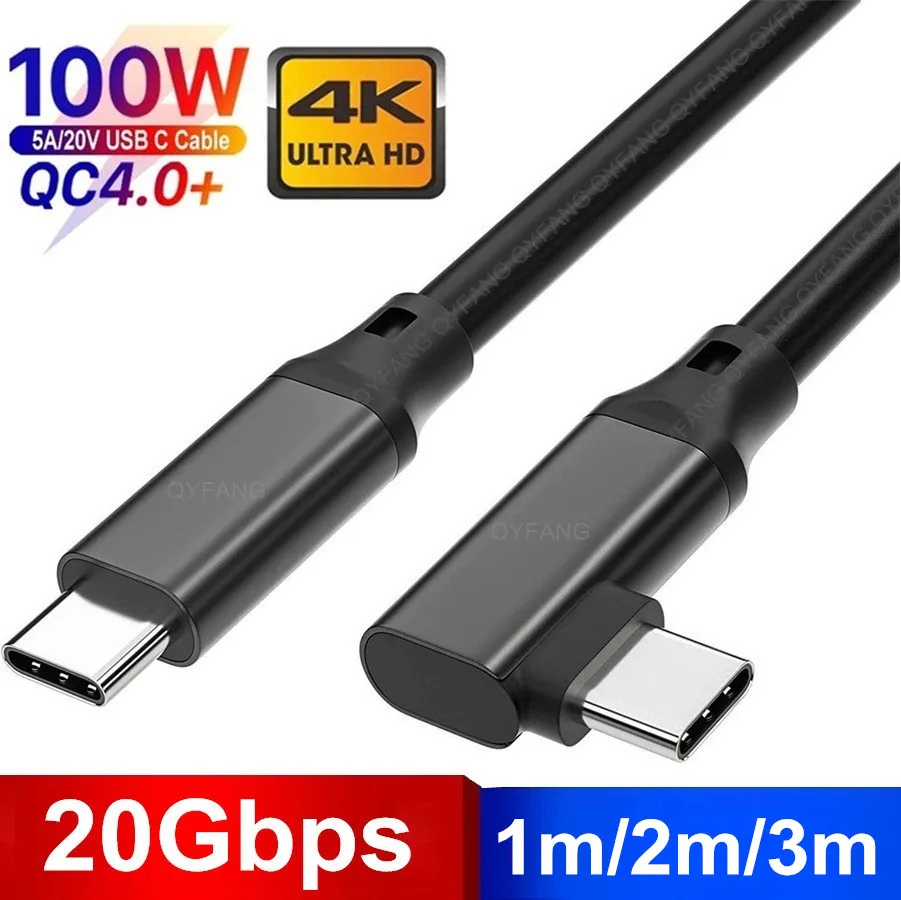 

USB3.2 Elbow 20Gbps Cable 100W 4K@60Hz Cable Super Transfer For Oculus Quest2 link Acer Dell XPS SSD USB C to USB3.1 Gen2 Cable