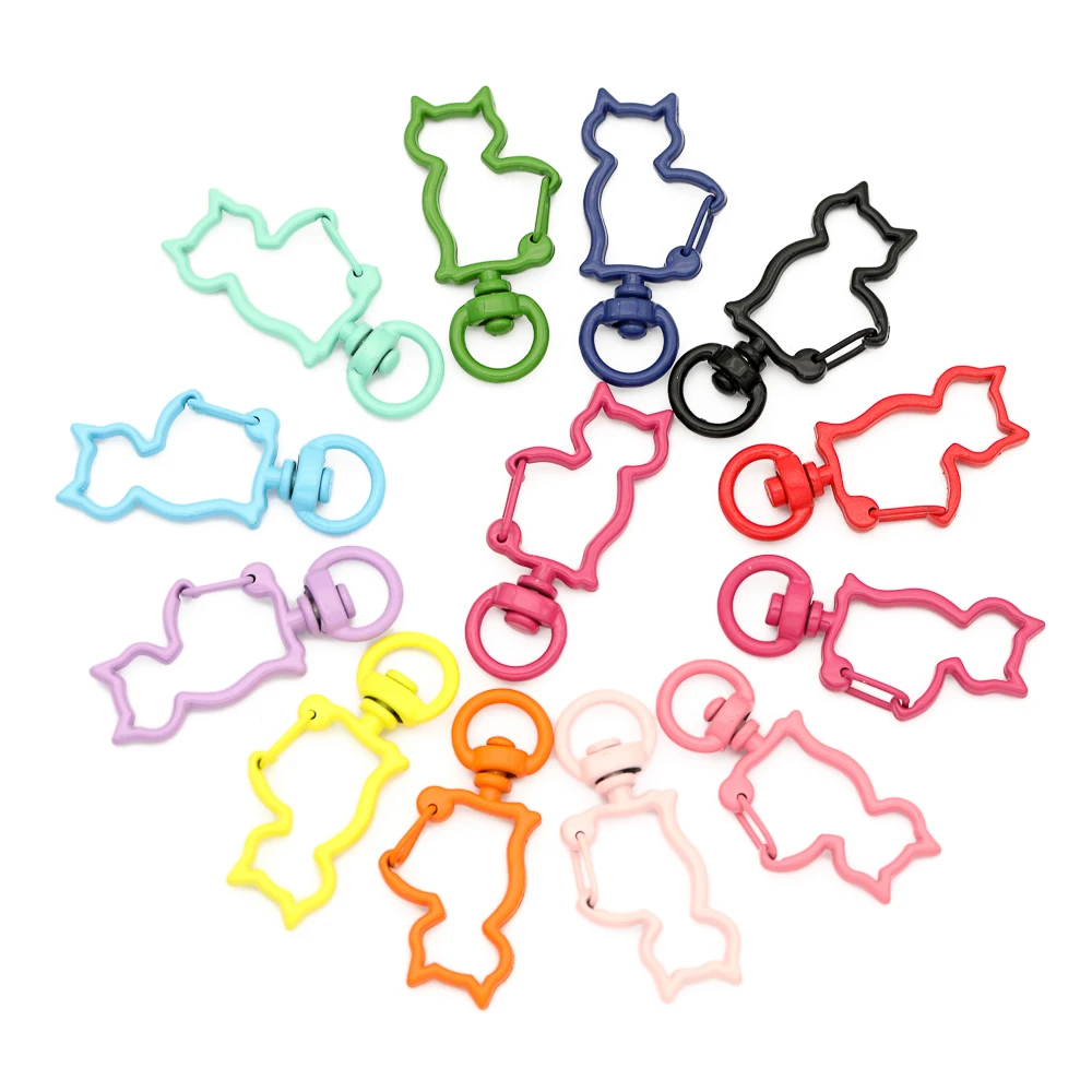 

10pcs Cat shape Snap Lobster Clasp Hooks Colorful Plated DIY Jewelry Making for Keychain Necklace Bracelet Supplies