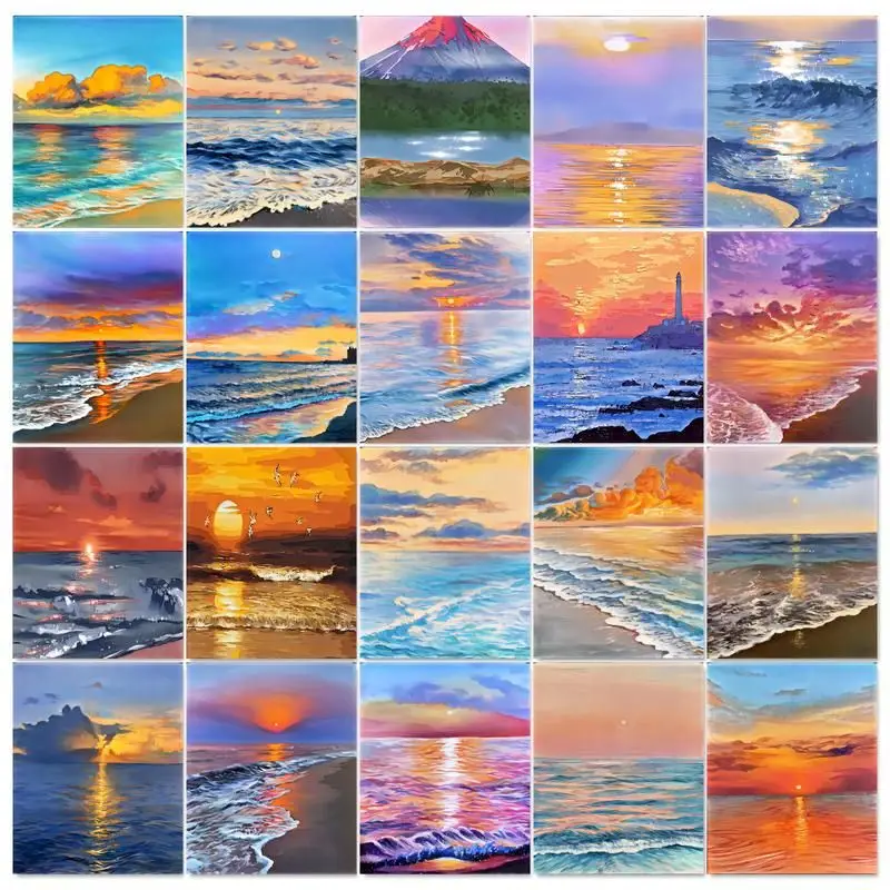 

Frameless Diy Painting By Numbers Sea Beach Scenery For Adults Hand Painted Number Paiting Home Decoration Wall A