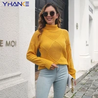 y2k fashion sexy knitted sweater geometric diamond shaped loose long sleeve top retro turtleneck sweater women clothing sweaters
