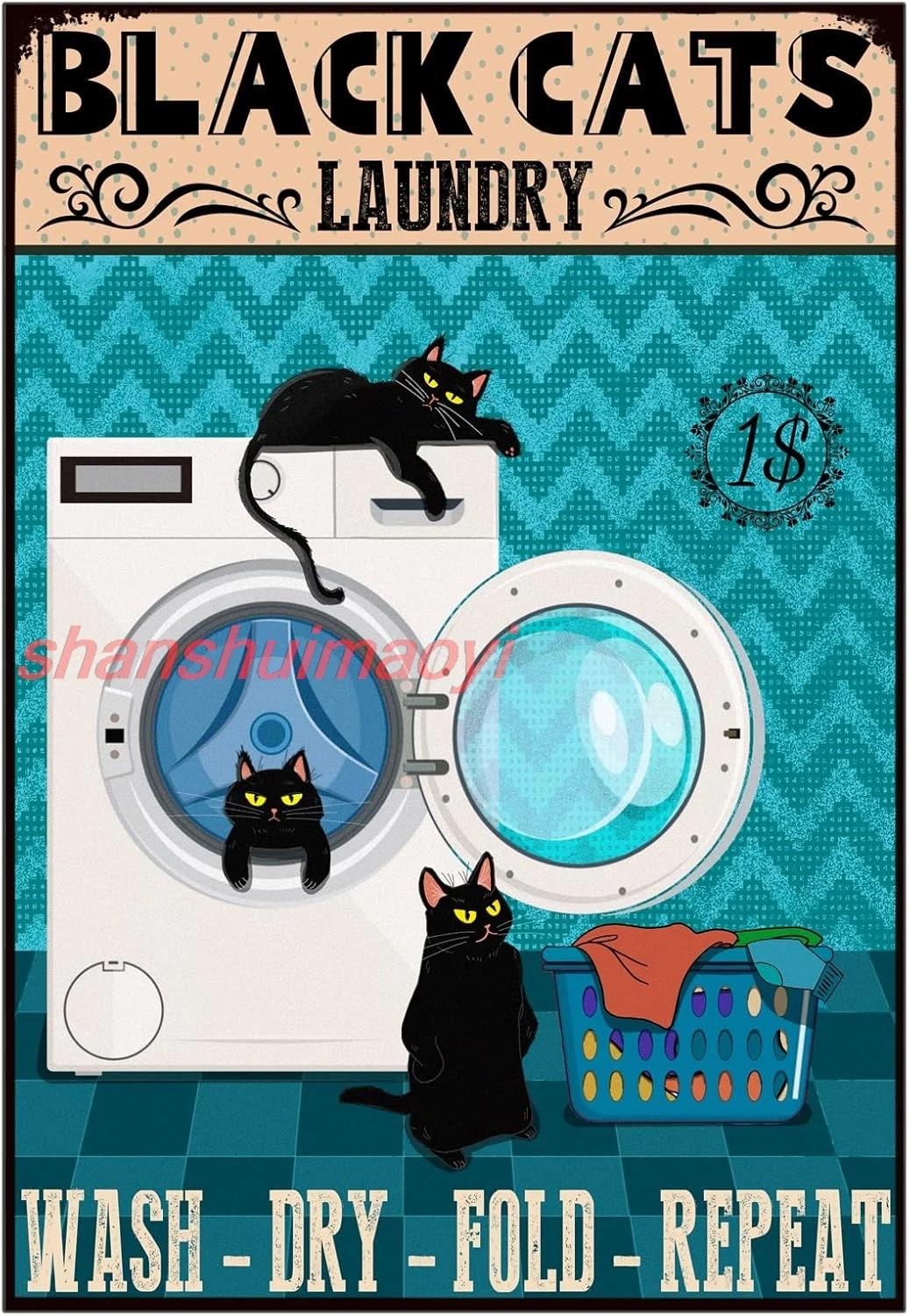 Металлическая жестяная вывеска Черная кошка стирка вертикальной стирки сухая