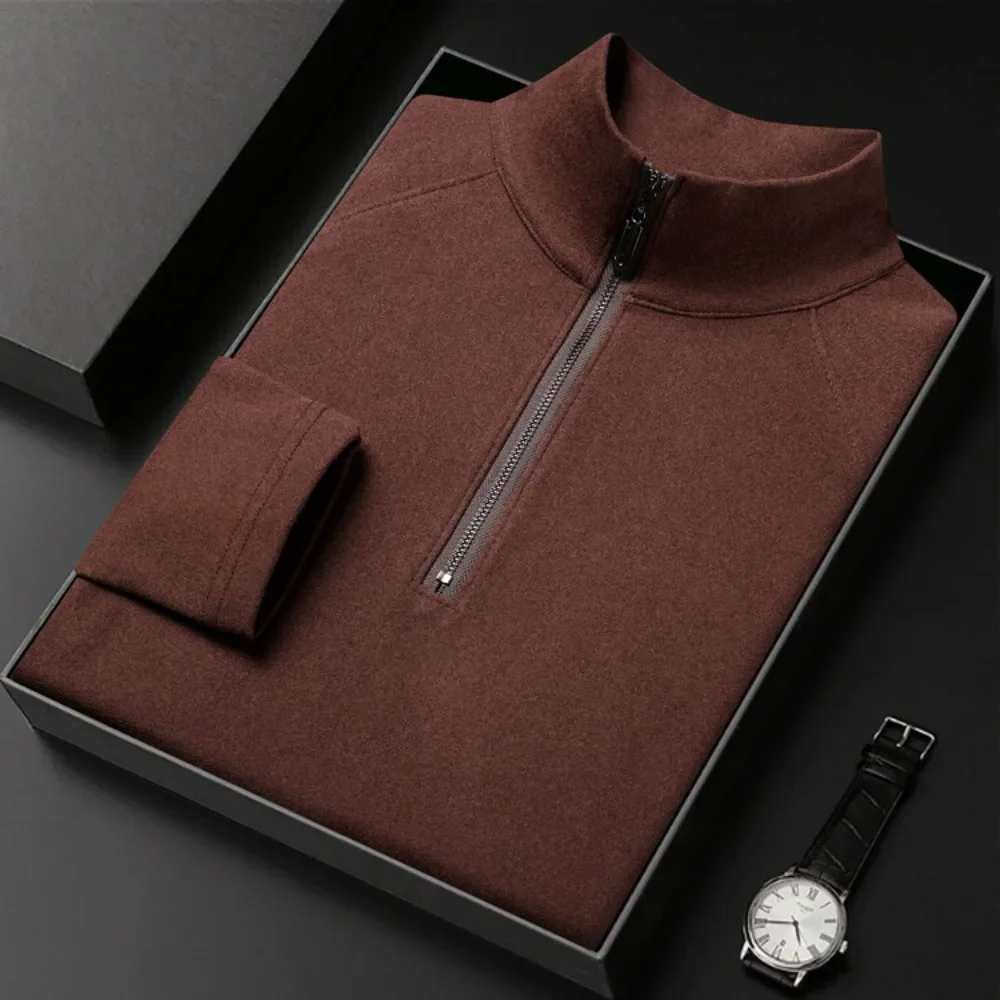 Пуловер с полумолнией и воротником-стойкой футболка длинными рукавами мужская