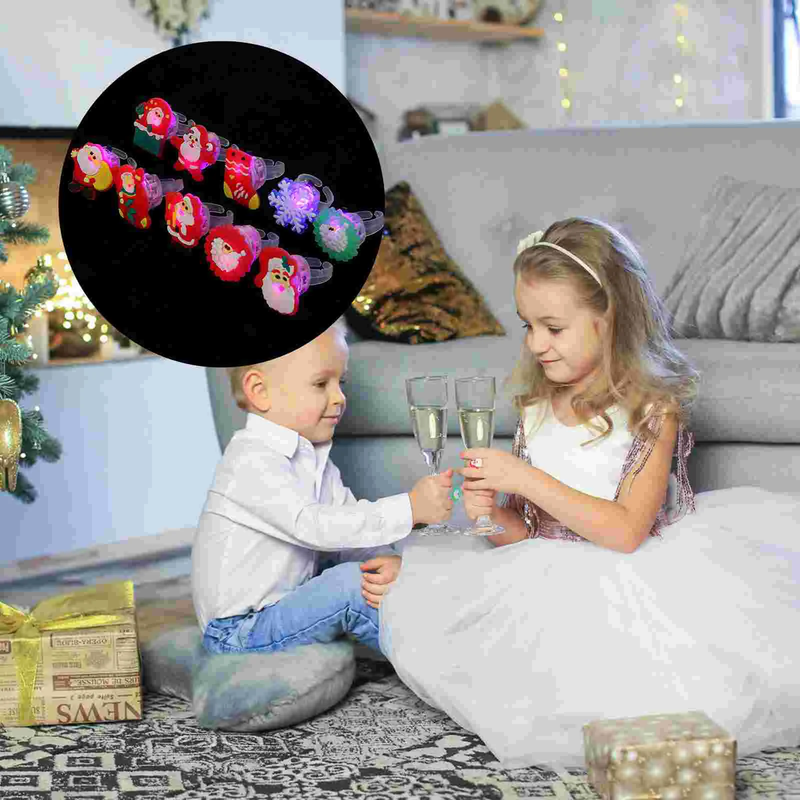 

100 Pcs Christmas Glow Ring Toy Kids Rings Socks Button Party Flash Child