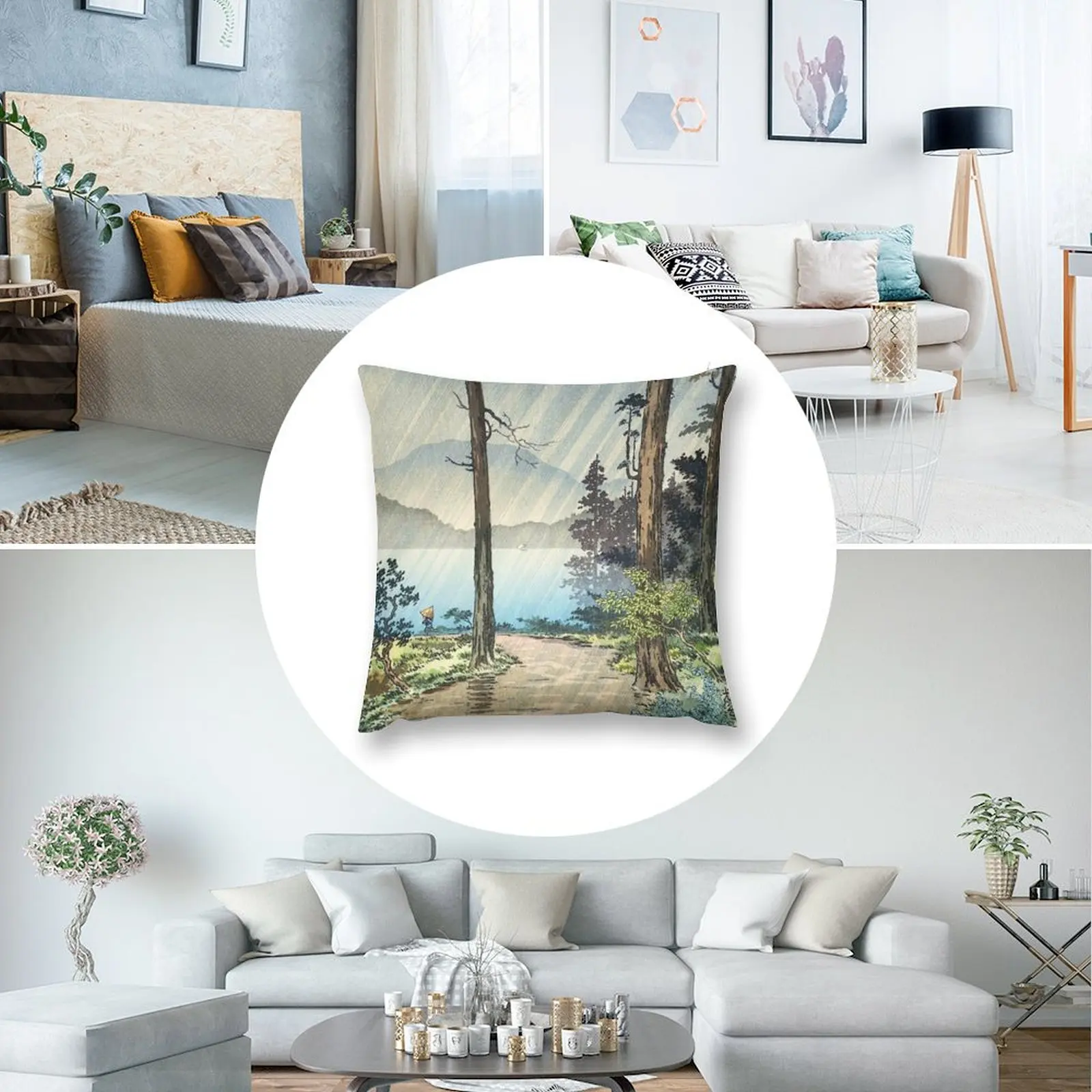 Подушка декоративная Tsuchiya Koitsu утренний дождь у Hakone новый год