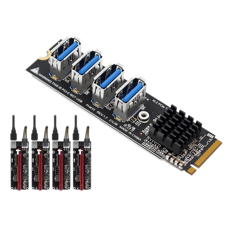 

M.2 M-Key Pcie Expansion Cards M.2 To Pci-E X1 4 Port USB3.0 Graphics Card Expansion Adapter+PCIE Riser Cable ASM1184E