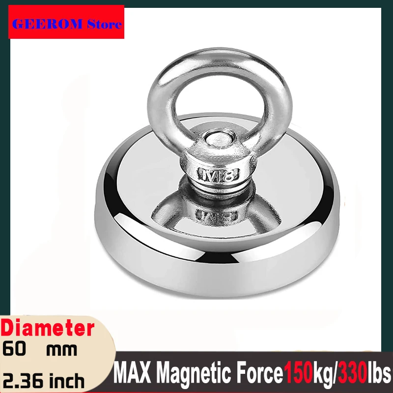 

Super Strong Neodymium Fishing Magnets, 330 LBS(150KG) Pulling Heavy Duty Force Rare Earth Magnet Countersunk magnetic hooks