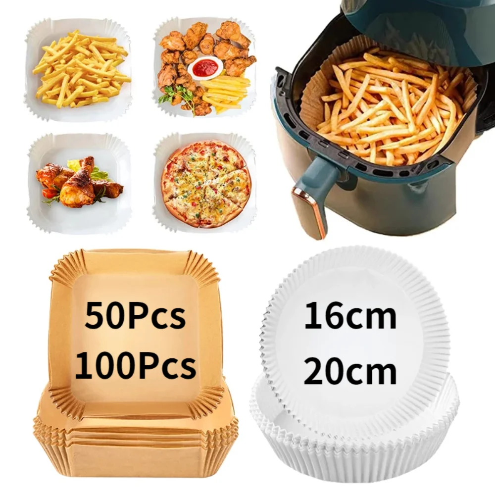 

20/50/100Pcs Air fryer Baking Paper for Barbecue Plate Round Oven Pan Pad 16/20cm AirFryer Oil-Proof Disposable Paper Liner