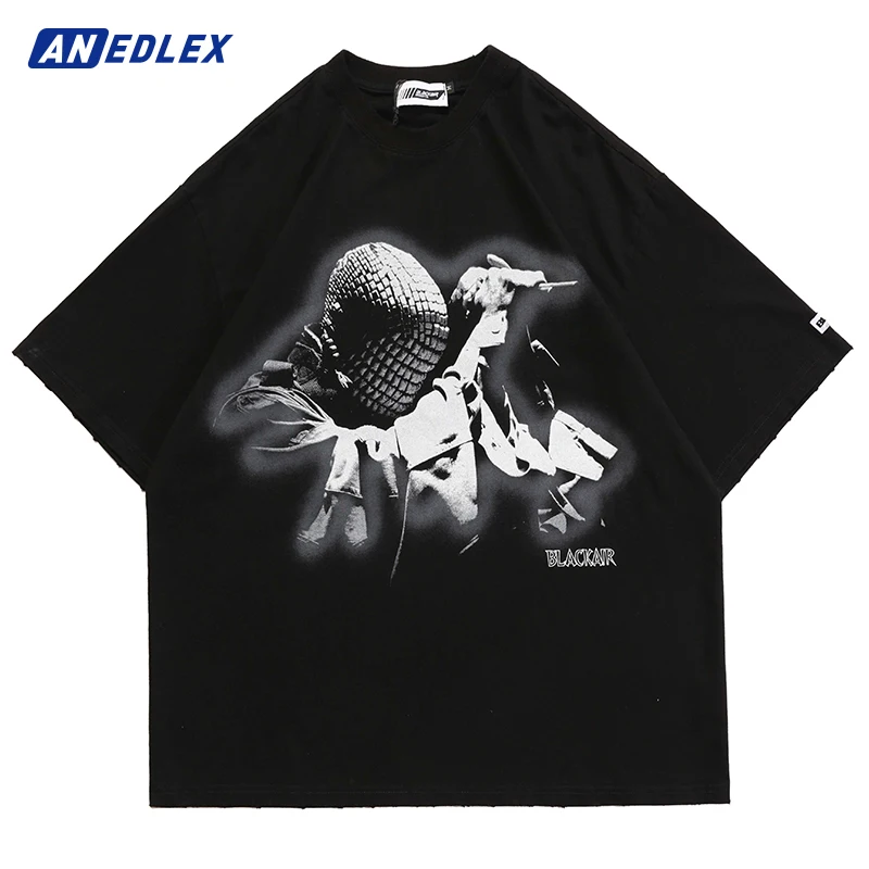

Men Washed T-Shirt Hip Hop Streetwear Rapper Portrait Graphic Oversized T Shirt Harajuku Cotton Tshirt Summer Short Sleeve Tops