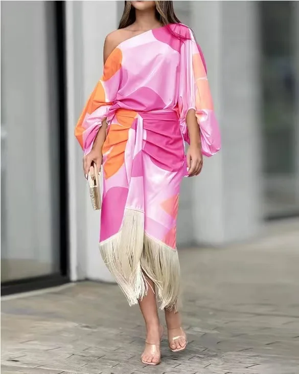 Женский комплект из 2 предметов с юбкой и принтом Футболка рукавами-фонариками