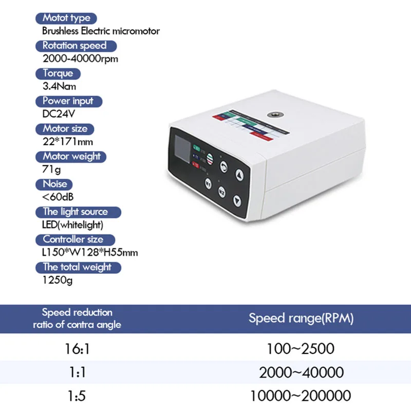 EYY Dental Electric Motor LED Micro Motor Brushless Motor Handpiece Dental Equipment Dentistry Tool with 1:1& 1:5 Contra Angle