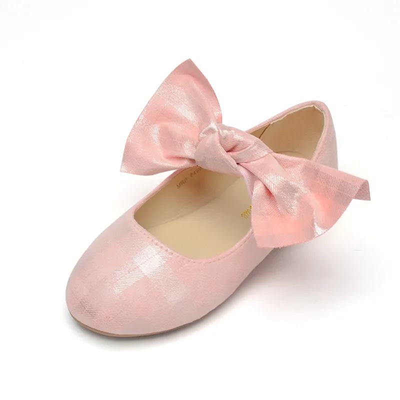 

Toddlers Girls Sweet Leather Shoes Spring Kids Flats Princess Shoes with Bow-knot Soft Glitter Children's Party Wedding Shoes