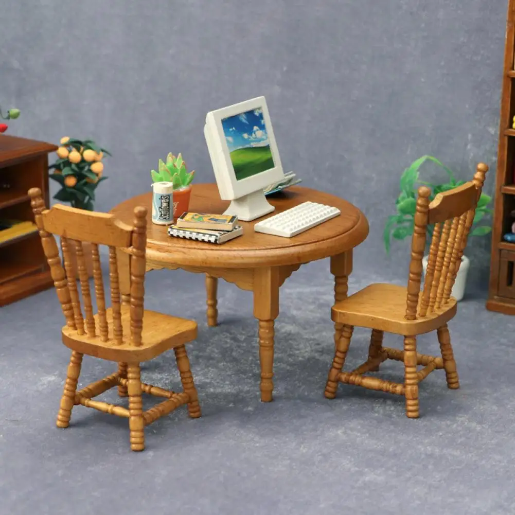 

Kitchen Cute Wooden Dolls Furniture Wooden Mini Furniture Round Table for Amusement