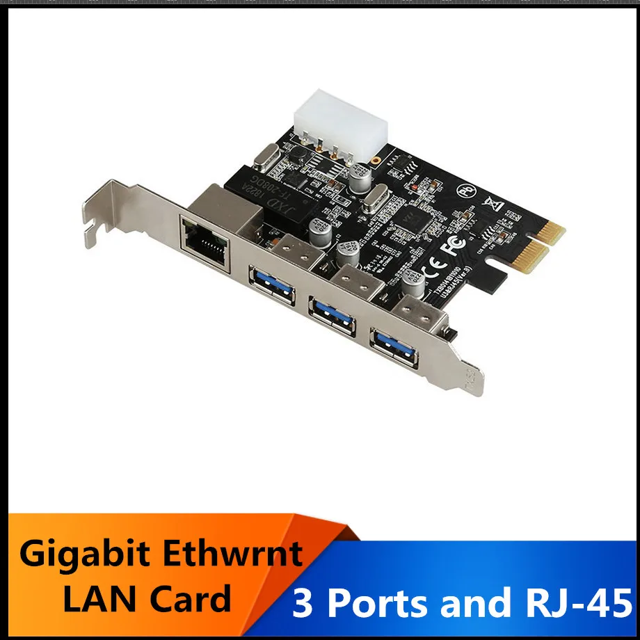 

PCI-E To External 3 Ports USB 3.0 HUB + RJ-45 Gigabit Ethernet Network Card 10/100/1000Mbps PCI Express USB3.0 LAN Adapter Combo
