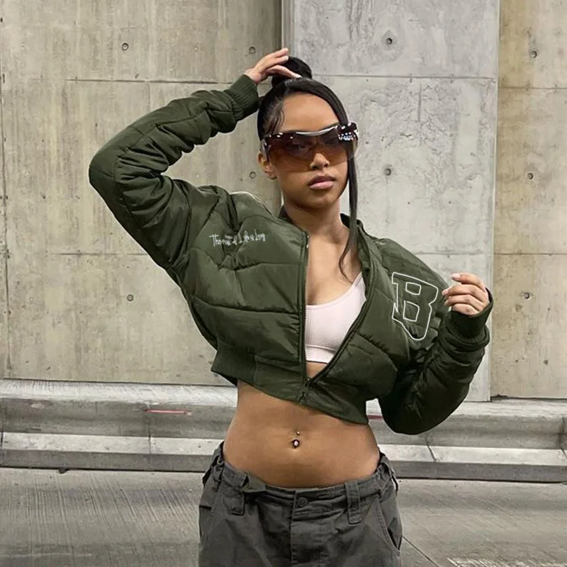 Y2k Women's Parkas Fashion Long Sleeve Short Cotton Coat Stand Collar Solid Zipper Gothic Jackets and Coats for Women Clothing