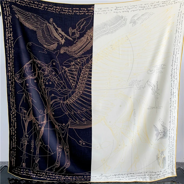 

Женский шерстяной шарф с принтом, Шелковый квадратный шарф из лошадиной шерсти, 140 ручная работа, дизайнерский шарф из пашмины