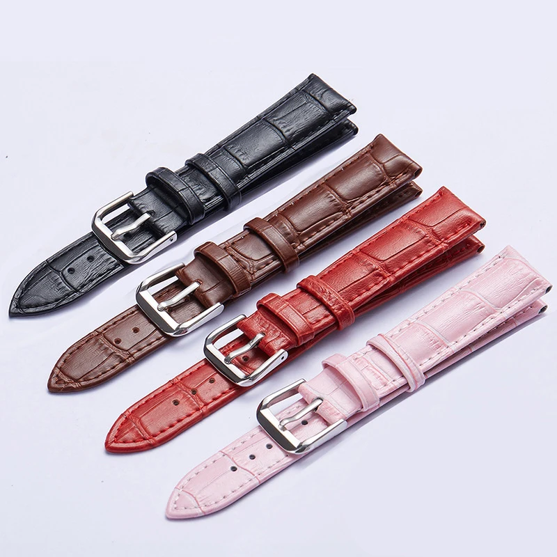 Genuine Leather Watch bands Bracelet for Women Student Men10mm 12mm20mm 22 mm Watch Wrist Belt  Strap Purple Green Blue Pink images - 6