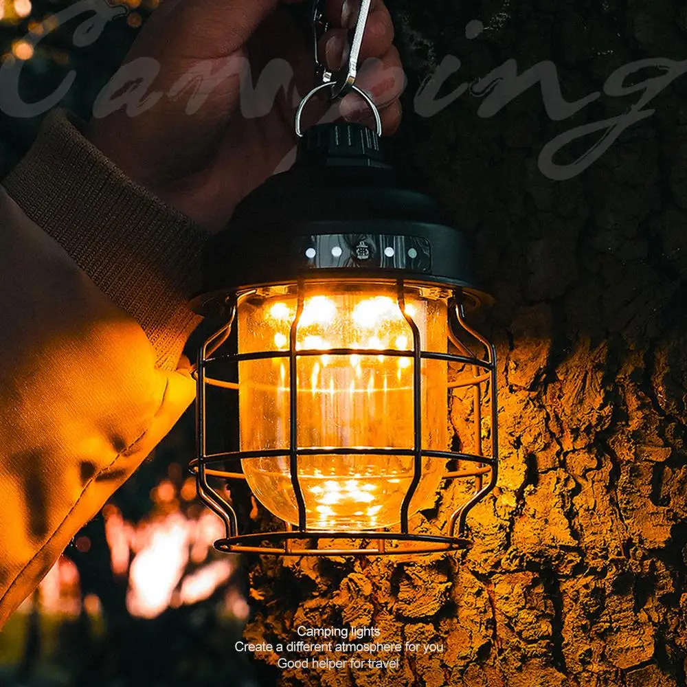 Mini Vintage Metal Hanging Lanterns 3600mAh Battery Warm Light Led Camp Lantern Rechargeable Lightweight Tent Light For Outdoor