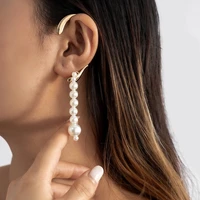 2022 new trend pearl earrings aesthetic ear clips long tassel geometric pearl dangle jewelry for women cuff earrings no pierced