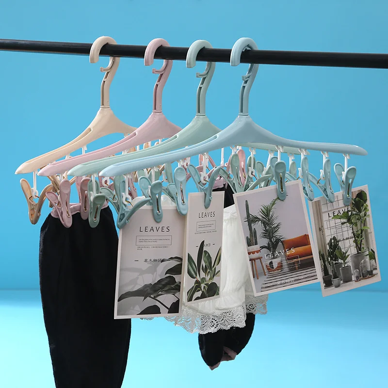 

2 Pcs Windproof Snap Clothes Hanger Multifunctional Plastic Candy Color Underwear Socks Drying